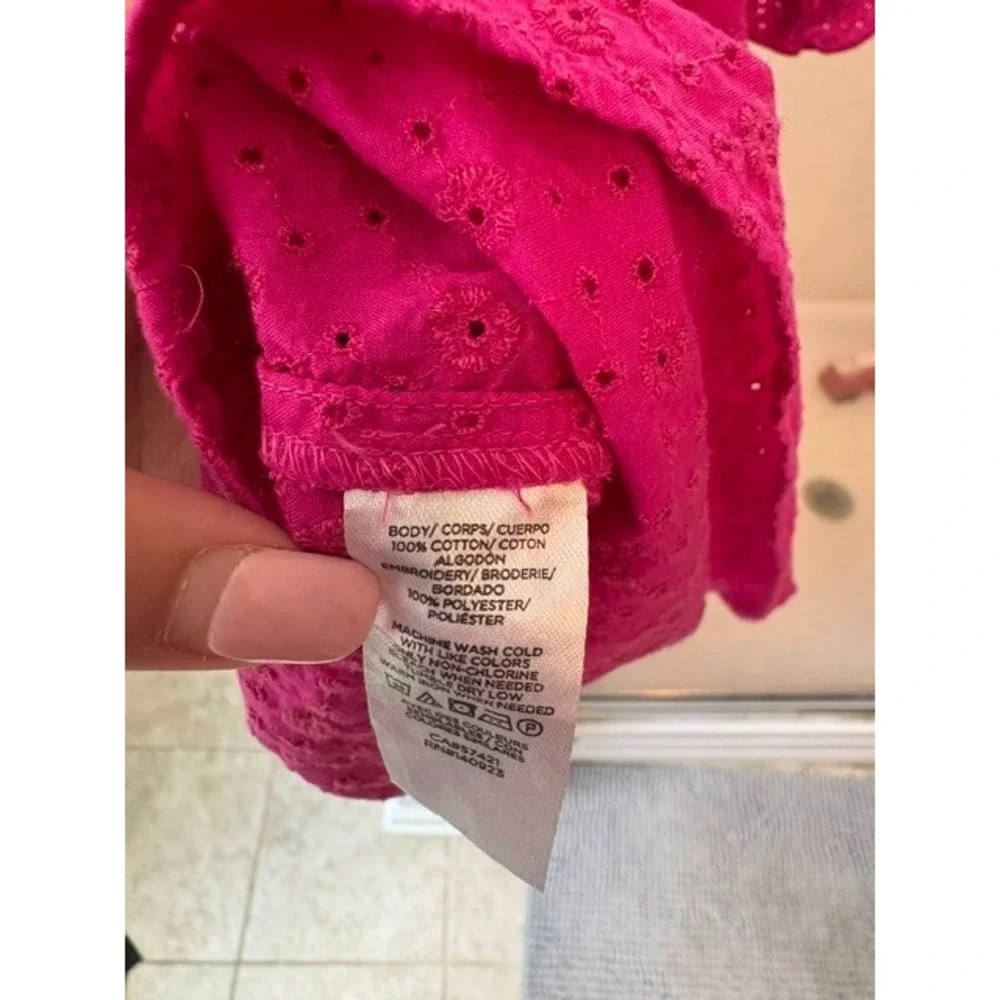 LOFT Pink Eyelet Embroidered Cotton Puff Sleeve Blouse Size Small